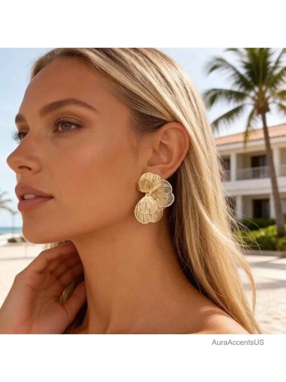 Layered Flower Hoop Earrings - 14K Gold Plated Party Jewelry Gift